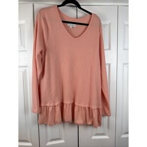 Koolaburra by UGG Tunic Top Plus 2X Peach Waffle Knit Ruffle Hem Top